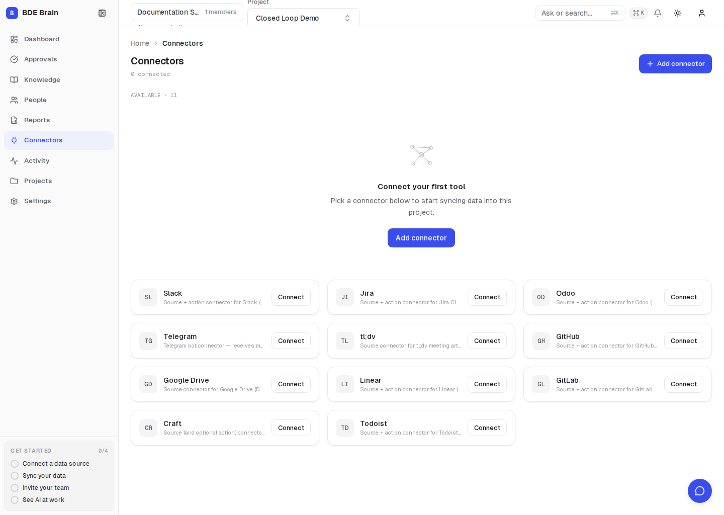 Connection catalog in a new test project