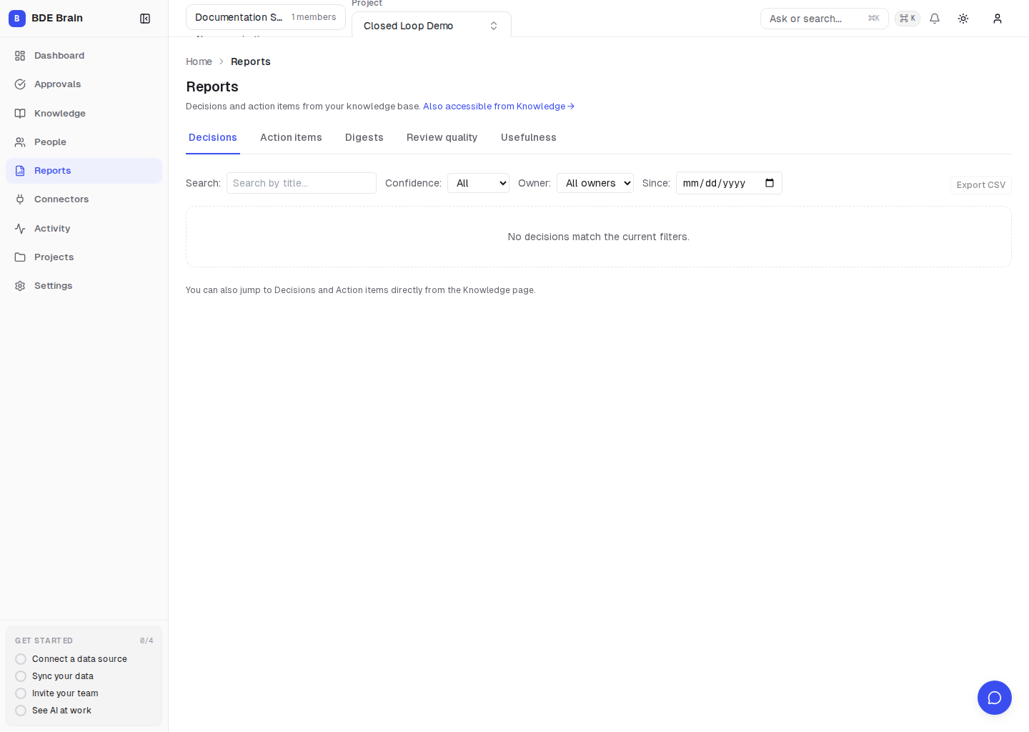 The Reports page and its report tabs
